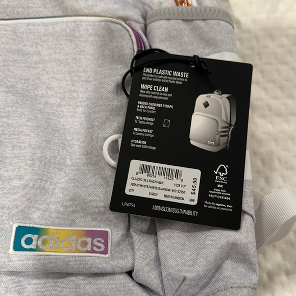 Adidas Classic 3S 4 Backpack. Jersey White/White Rainbow. - Picture 8 of 8